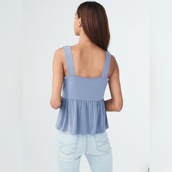 Aeropostale Solid Lace-Up Peplum Boho Festival Baby Doll Tank in Blue size XS - Picture 3 of 3